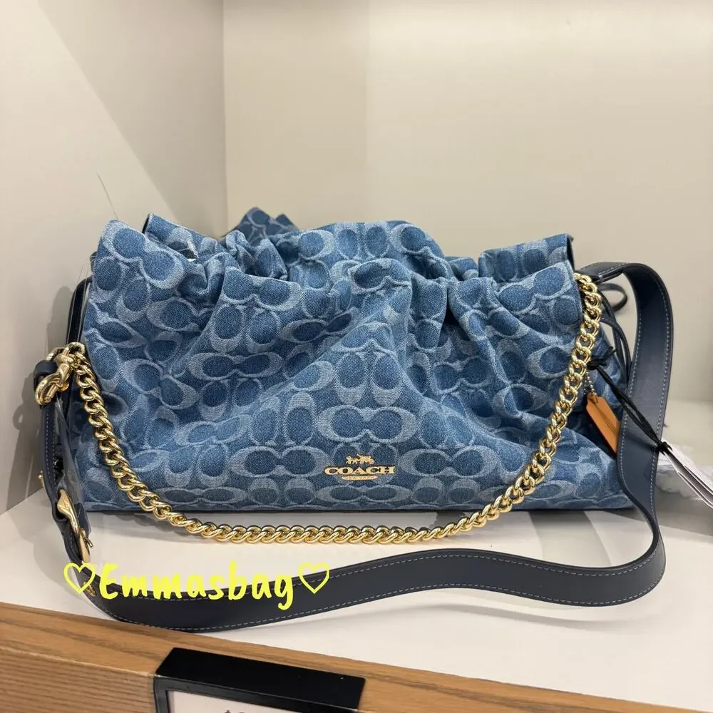 Coach Faye Large Shoulder Bag In Signature Denim CDB97 denim/Gold/Indigo - Picture 2 of 11